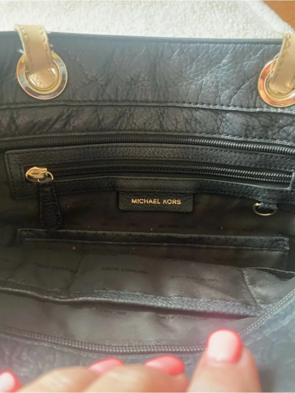 Michael Kors Black Leather Shoulder Tote with Tan Straps